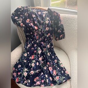 GAP Puff Sleeve Smocked Mini Dress in Navy Floral - M